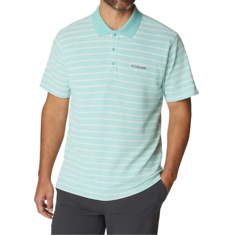 Columbia Men's M Omi-Wick Advanced Evaporation Polo White/Teal Stripes